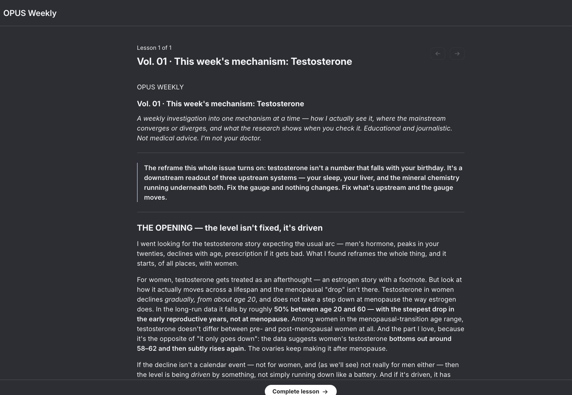 OPUS Weekly — a weekly investigation into one mechanism at a time. This issue: testosterone.
