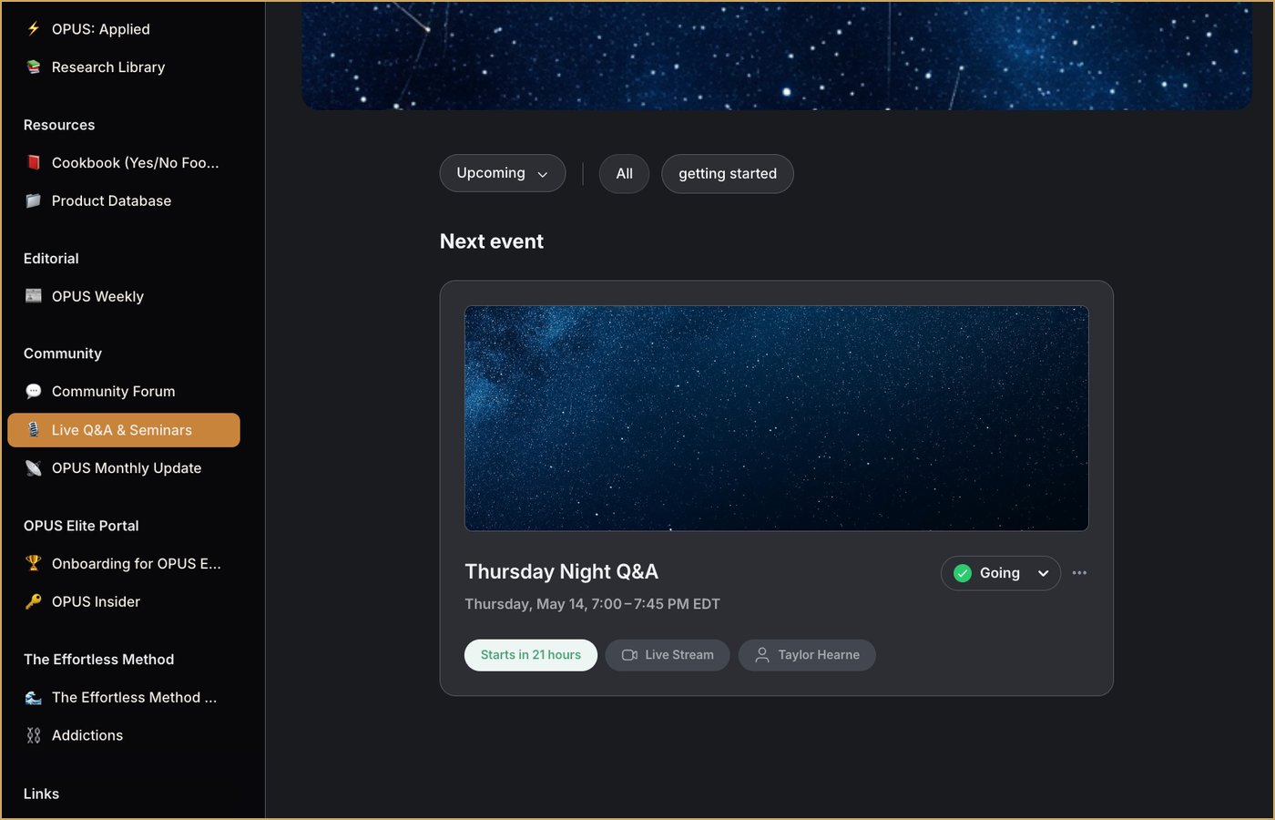 Weekly live Q&As — Thursday nights in the community